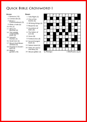 Quick Crossword I - Bible Crossword - Free - Printable