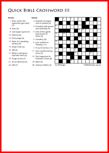 Quick Crossword III - Bible Crossword - Free - Printable