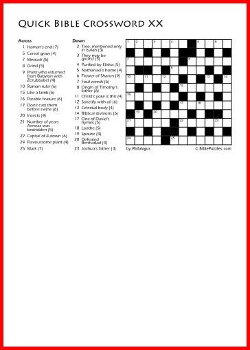Quick Crossword XX - Bible Crossword - Free - Printable