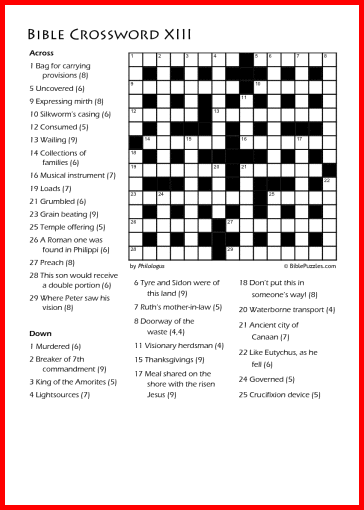Crossword XIII - Bible Crossword - Free - Printable