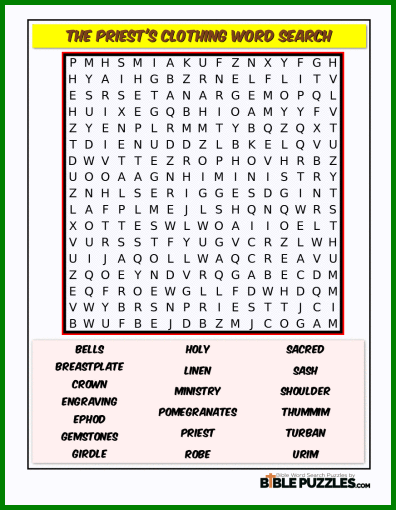 Bible Word Search - The Priest's Clothing