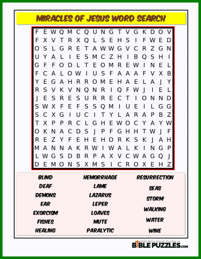 Bible Word Search - Miracles of Jesus