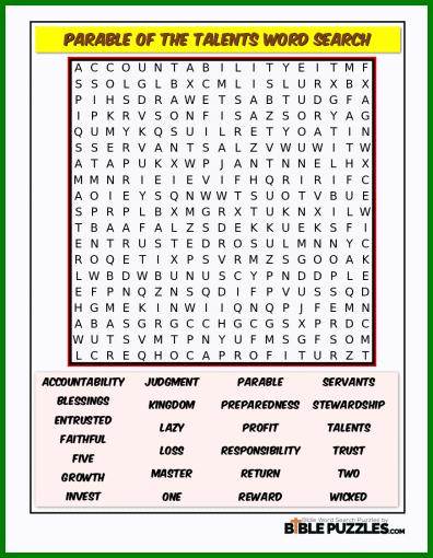 Bible Word Search - Parable of the Talents