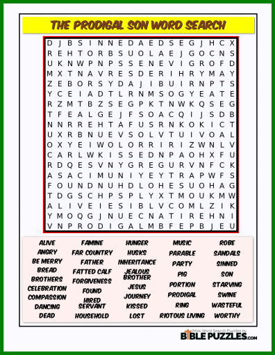 Bible Word Search - The Prodigal Son