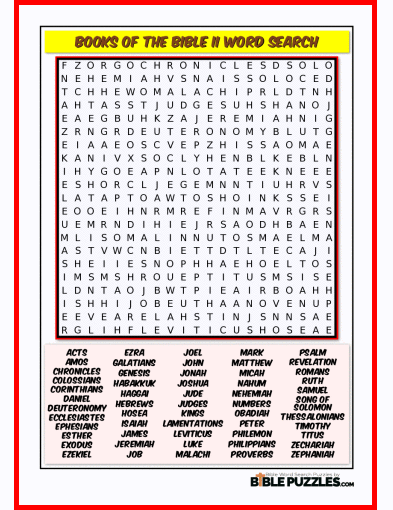 Printable Bible Word Search Activity Worksheet PDF - Books of the Bible II