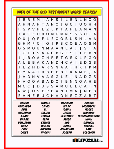 Printable Bible Word Search Activity Worksheet PDF - Men of the Old Testament