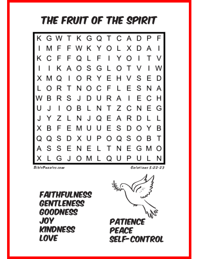 Printable Bible Word Search Activity Worksheet PDF - The Fruit of the Spirit