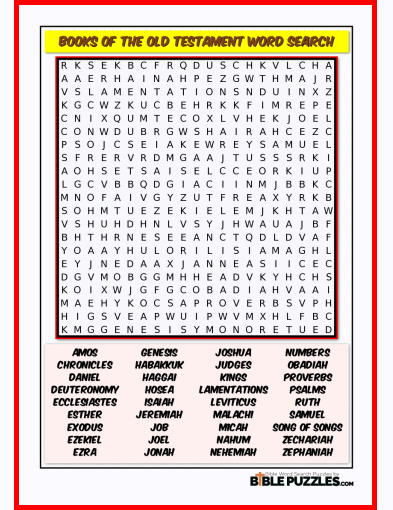 Printable Bible Word Search Activity Worksheet PDF - Books of the Old Testament