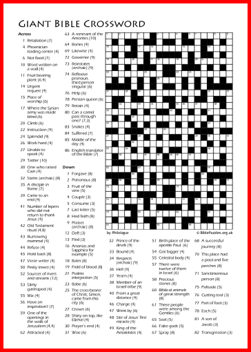 Bible Crossword Puzzle - Giant Bible Crossword ...