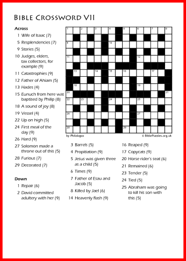 Crossword VII - Bible Crossword - Free - Printable