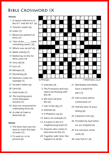 Crossword VIII - Bible Crossword - Free - Printable