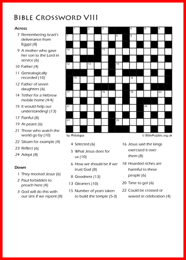 Crossword IX - Bible Crossword - Free - Printable