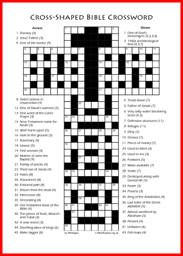 Cross Shaped Puzzle - Bible Crossword - Free - Printable