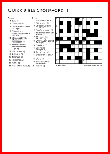Quick Crossword II - Bible Crossword - Free - Printable