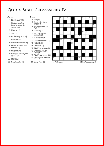 Quick Crossword IV - Bible Crossword - Free - Printable