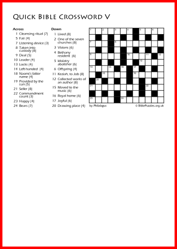 Quick Crossword V - Bible Crossword - Free - Printable
