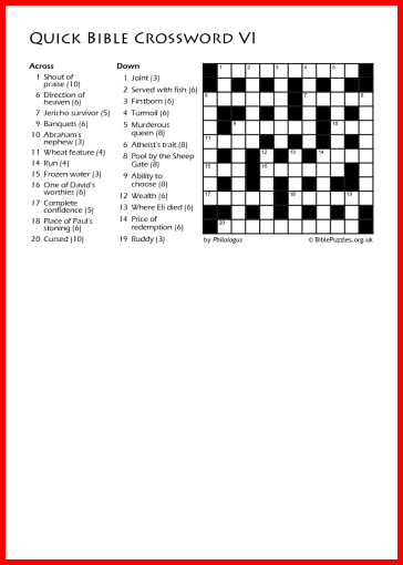 Quick Crossword VI - Bible Crossword - Free - Printable