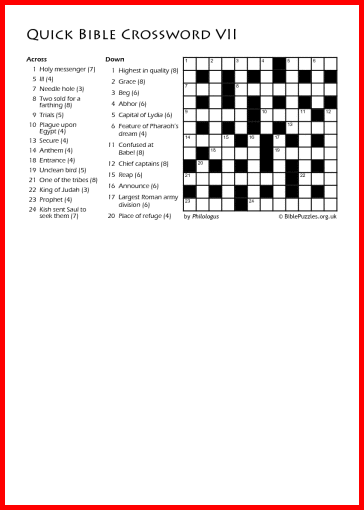 Quick Crossword VII - Bible Crossword - Free - Printable