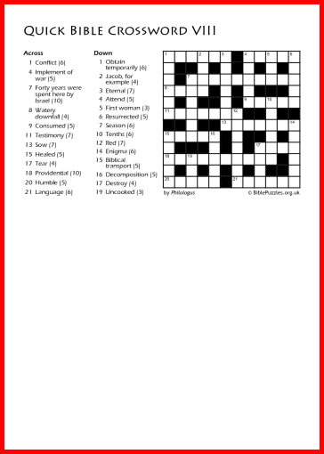 Quick Crossword VIII - Bible Crossword - Free - Printable