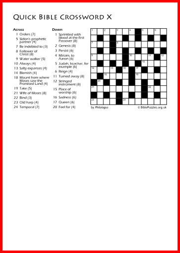 Quick Crossword X - Bible Crossword - Free - Printable