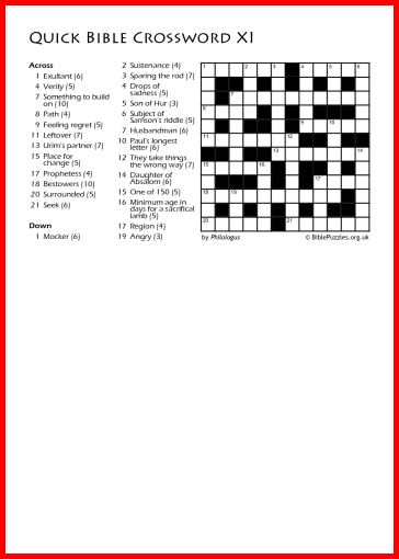 Quick Crossword XI - Bible Crossword - Free - Printable