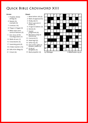 Quick Crossword XIII - Bible Crossword - Free - Printable