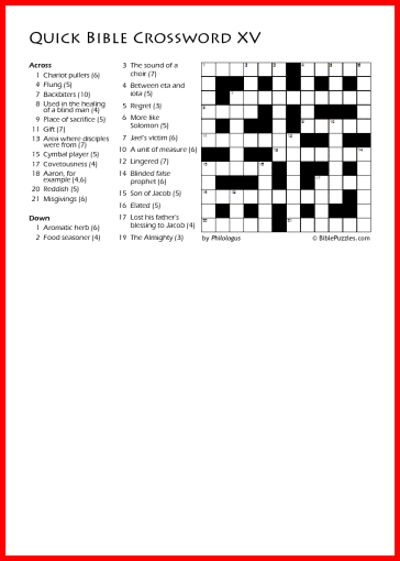 Quick Crossword XV - Bible Crossword - Free - Printable