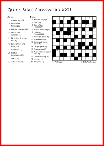 Quick Crossword XXII - Bible Crossword - Free - Printable