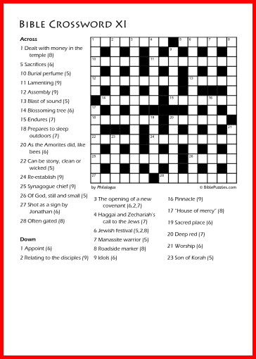 Crossword XI - Bible Crossword - Free - Printable
