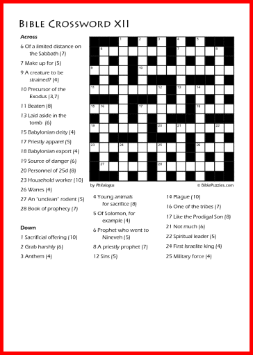 Crossword XII - Bible Crossword - Free - Printable