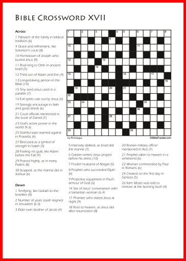 Crossword XVII - Bible Crossword - Free - Printable