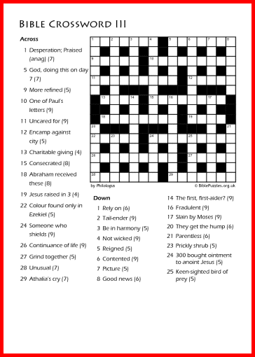 Crossword III - Bible Crossword - Free - Printable