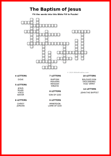The Baptism of Jesus Fill In Bible Puzzle - Printable