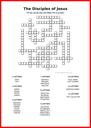 The Disciples of Jesus Fill In Bible Puzzle - Printable