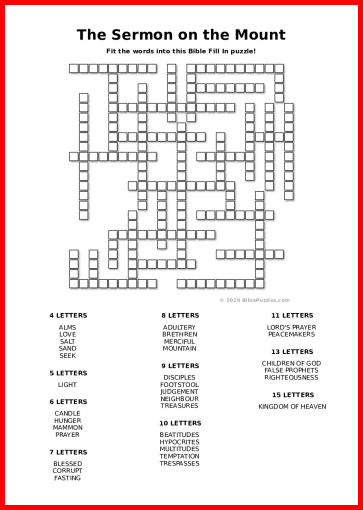 The Sermon on the Mount Fill In Bible Puzzle