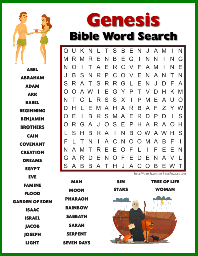 Genesis Bible Wordsearch Puzzle Biblepuzzles Com