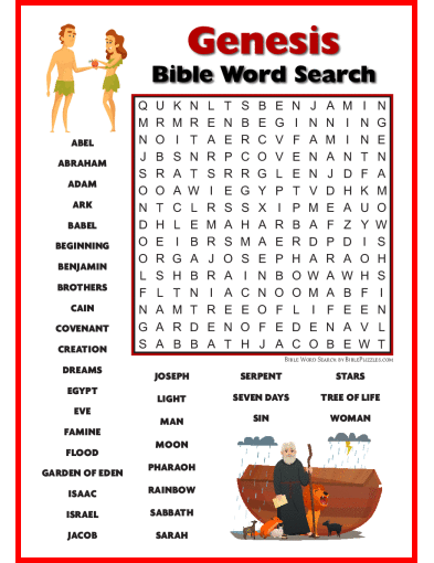 Printable Bible Word Search Activity Worksheet PDF - Genesis