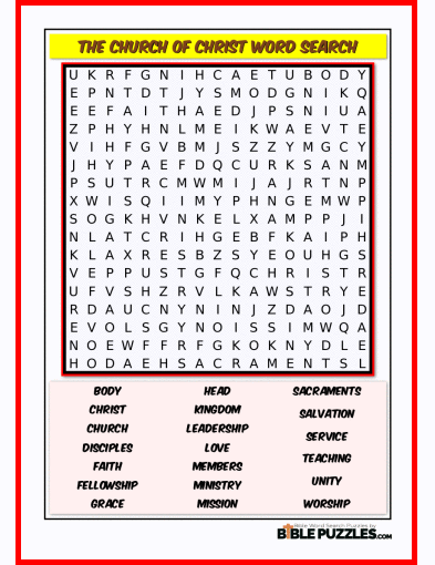 Printable Bible Word Search Activity Worksheet PDF - The Church of Christ