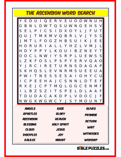 Printable Bible Word Search Activity Worksheet PDF- The Ascension
