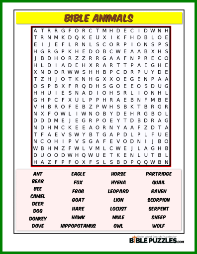 Bible Word Search - Bible Animals