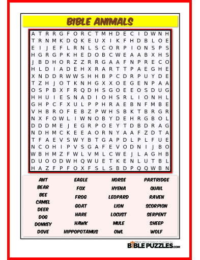 Bible Word Search - Bible Animals