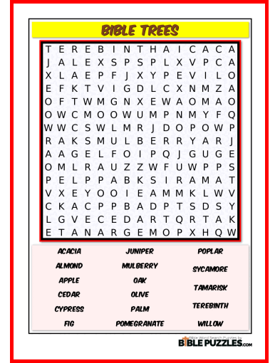 Printable Bible Word Search Activity Worksheet PDF - Bible Trees