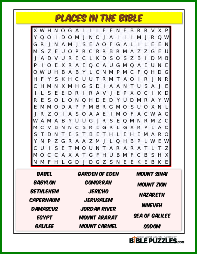 Bible Word Search - Places in the Bible