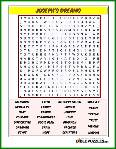 Bible Word Search - Joseph's Dreams