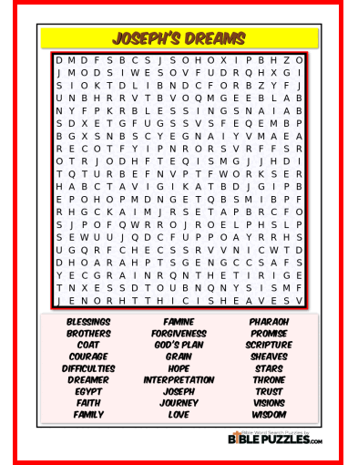 Bible Word Search - Joseph's Dreams