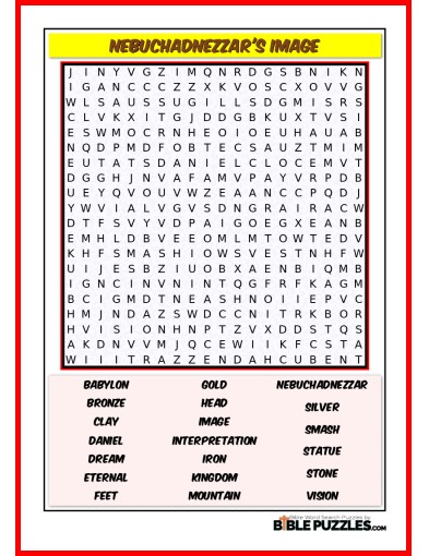 Printable Bible Word Search Activity Worksheet PDF - Nebuchadnezzar's Image