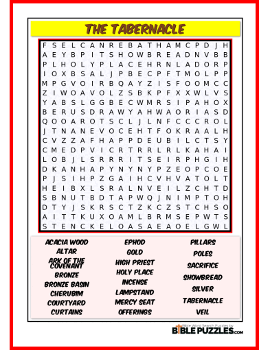 Printable Bible Word Search Activity Worksheet PDF - The Tabernacle