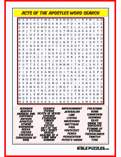 Printable Bible Word Search Activity Worksheet PDF - Acts of the Apostles