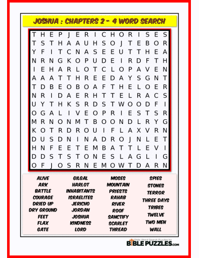 joshua chapters 2 4 bible wordsearch puzzle biblepuzzlescom