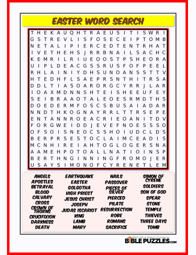 Printable Bible Word Search Activity Worksheet PDF- Easter